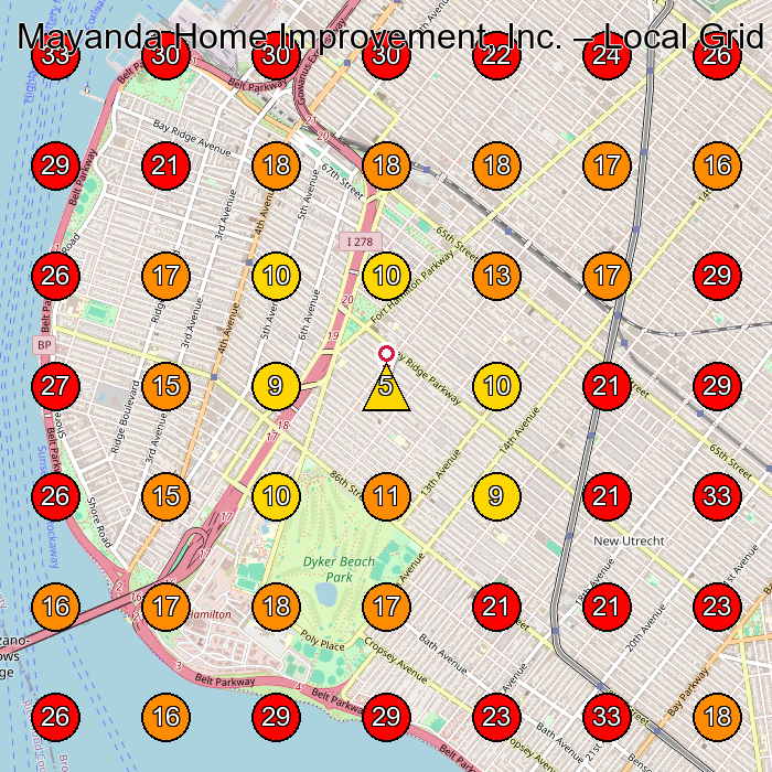 Mayanda Home Improvement, Inc. GeoGrid visibility map for Construction Company in Brooklyn